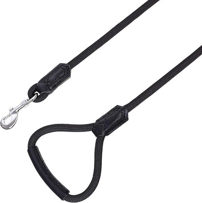 Mile High Life | Premium Leather Dog Leash | Strong Rope Leash | Leather Handle | Zinc Alloy Strong Clasp | Small Medium Large Dogs | 4/5/6 Feet(Black, 60 Inch (Pack of 1))