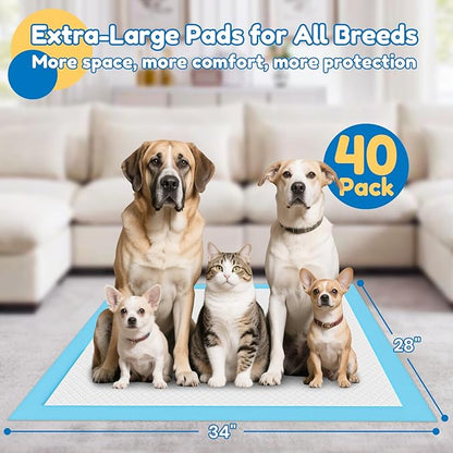 Extra Large Dog Pee Pads 28" x 34" - Barpor 5-Layer Super Absorbent Puppy Pads with Leak-Proof Quick-Dry & Fast-Edge Absorption, Disposable Dog Training Pads Anti-Slip, 40 Pack