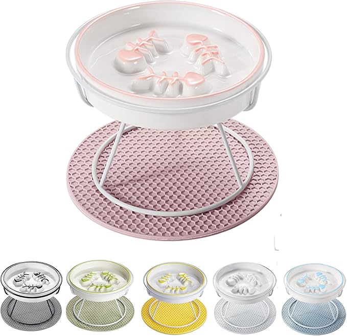 Upgrade Whisker-Fatigue-Free Cat Slow Feeder Bowl, Raised Cat Food Bowl Improved Design, Anti Vomit Promotes Digestion and Prevents Obesity, Slow Down Your Feline Friend Eating Speed