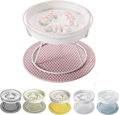 Upgrade Whisker-Fatigue-Free Cat Slow Feeder Bowl, Raised Cat Food Bowl Improved Design, Anti Vomit Promotes Digestion and Prevents Obesity, Slow Down Your Feline Friend Eating Speed