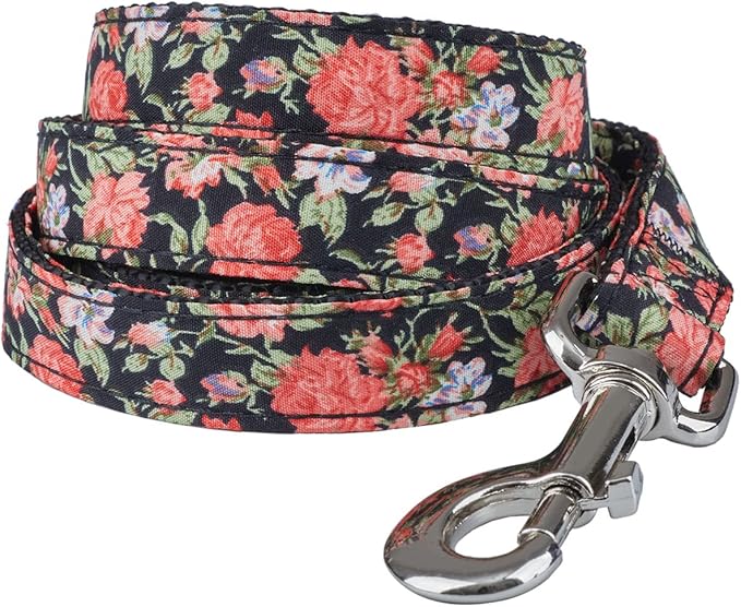 Black Floral Print Dog Leash - 4Ft Durable Nylon for Medium & Large Dogs, Lightweight (M, Black Floral)