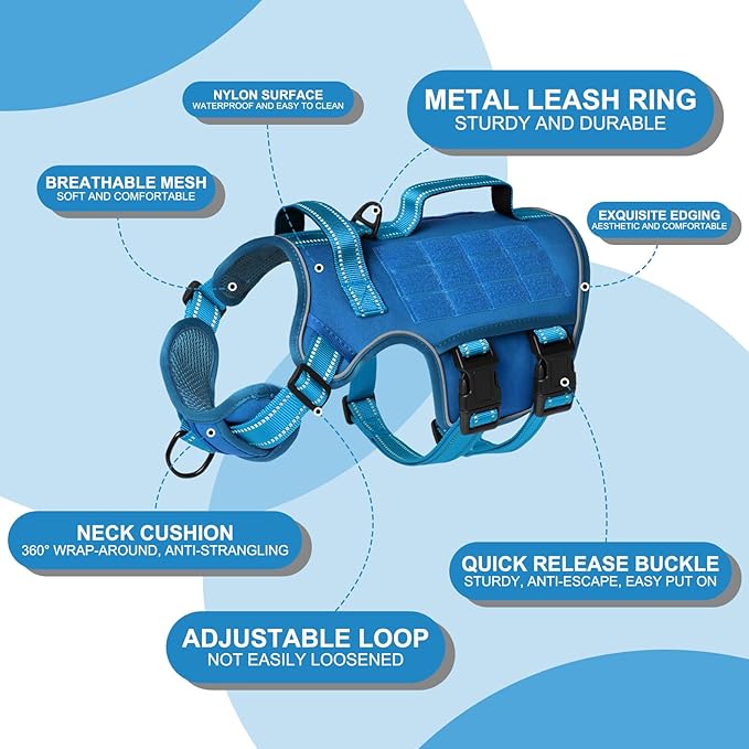 Dog Harness for Large Dogs Heavy Duty, No Pull Tactical Dog Harness with Molle System, Easy On and Off Service Dog Vest, Breathable Padded, Adjustable Reflective Pet Vest for Walking Hiking Training