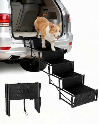 5-Step Foldable Dog Stairs for Car, SUV & Truck (34"–38" Height) – Lightweight Pet Steps with Non-Slip Surface, Portable & Joint-Friendly, Supports Small & Medium Dogs up to 100 lbs