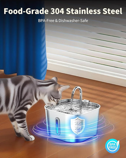Cat Water Fountain Stainless Steel, 74oz/2.2L Automatic Cat Drinking Fountain with 4 Filters & 4 Sponges, Pet Water Dispenser with Quiet Pump, Suitable for Cats, Dogs and Multi-pet households
