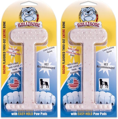 Bullibone Nylon Dog Chew Toy for Aggressive Chewers - Dental Hygiene Bone with Bacon Flavor, Durable Tough Chew Toys for Extra Large Dogs, Indestructible Dog Bone - 2 Pack