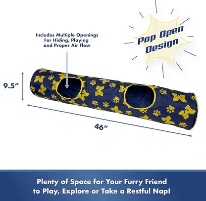 NCAA Michigan Wolverines Cat Tunnel Tube Toy with Plush Football Catnip and Feathers