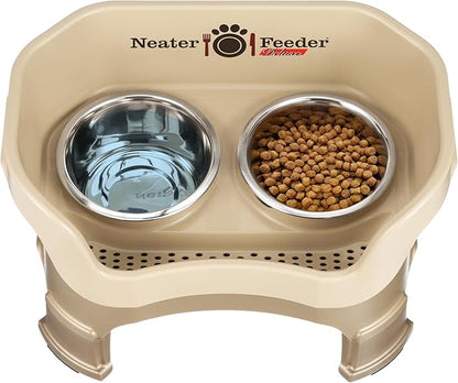 Neater Feeder Deluxe Mess-Proof Elevated Dog Bowls for Medium Dogs (19–40 lbs), 2 Height Adjustable (10” & 12.5”) No-Spill Raised Dog Bowl Stand, Stainless Steel Food Bowl Set, Made in USA, Cappuccino