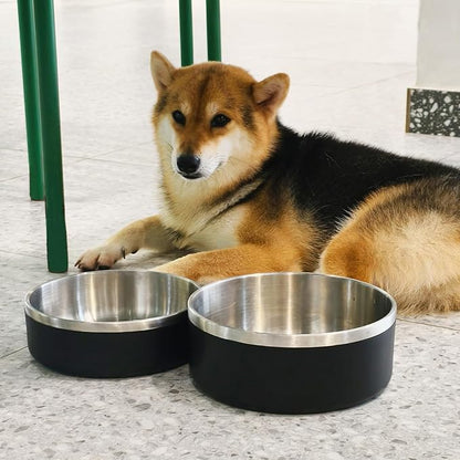 2 Pack Stainless Steel Dog Bowls, Outdoor Dog Water Bowl with Non Slip Rubber Bottom, Dishwasher Safe, Easy to Clean,40oz&64oz Black