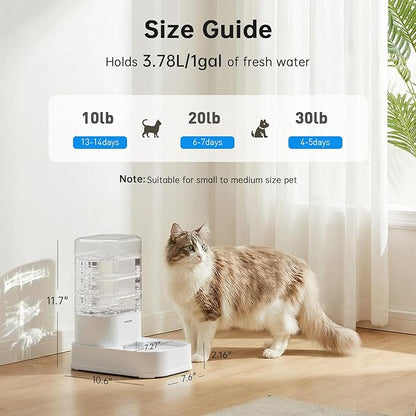 PAWGETHER® Gravity Automatic Pet Water Dispenser with 1 Filter for Cats and Small Dogs 1 Gallon/3.5L Auto Cat Waterer Dog Water Dispenser, Easy to Fill