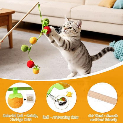 Durable Cat Toys with Catnip, Self-Play Hanging Kicker Toy for Indoor Cats, Interactive Window/Door Mount Design with Bell & Spring for Kittens and Adult Cats (Red&Green)