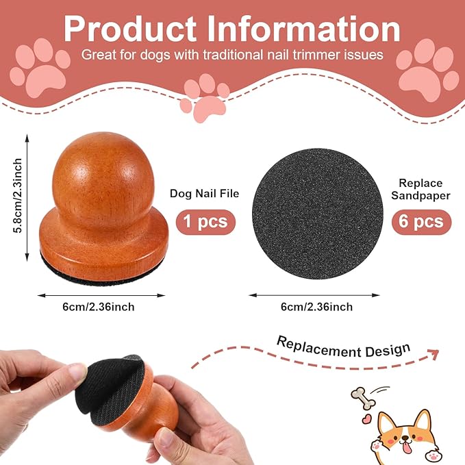 Dog Nail File with 6Pcs Replaceable Filing Disc, Dog Scratch Board for Safe and Easy Nail Care, Dogs Nails Scratch Board Ensures Smooth and Healthy Nails for Dogs and Cats