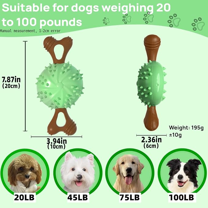 Dog Toys,Hybrid Dog Chew Toy for Aggressive Chewers, 2-in-1 Durable Wood-Plastic Bone & TPR Spike Ball, Natural Wood Scent, Integrated Safe Design for 20-100 lbs Medium Large Breeds