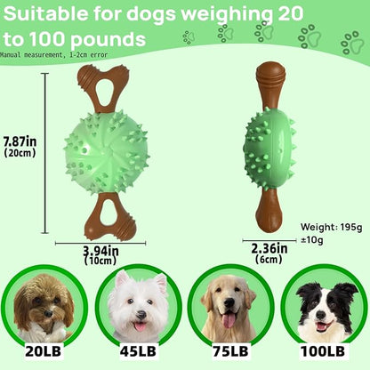 Dog Toys,Hybrid Dog Chew Toy for Aggressive Chewers, 2-in-1 Durable Wood-Plastic Bone & TPR Spike Ball, Natural Wood Scent, Integrated Safe Design for 20-100 lbs Medium Large Breeds