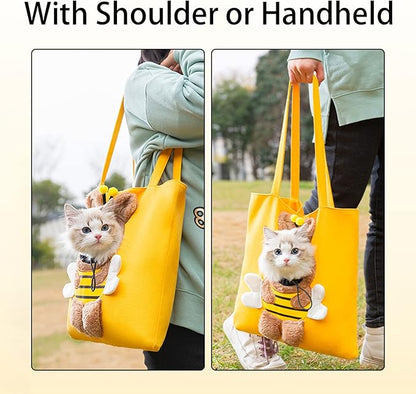Pet Canvas Shoulder Carrying Bag, Cute Dinosaur Shaped Cat Carrier, L Size Portable Kitten & Puppy Tote, Comfort Carriers for Small Dogs, Cats, and Pets, Handbag for Outdoor, Shopping, and Camping