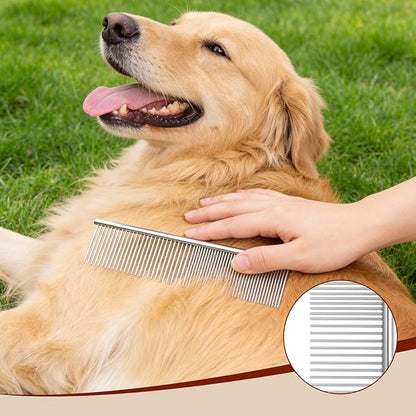 cobee 4 Pcs Dog Grooming Combs, Stainless Steel Pet Comb Set Pet Grooming Comb Kit Metal Knots Hair Remover Cat Brush GroomingTool for Removing Pets Long Short Curly Hair Knot Tangles(3 Sizes)