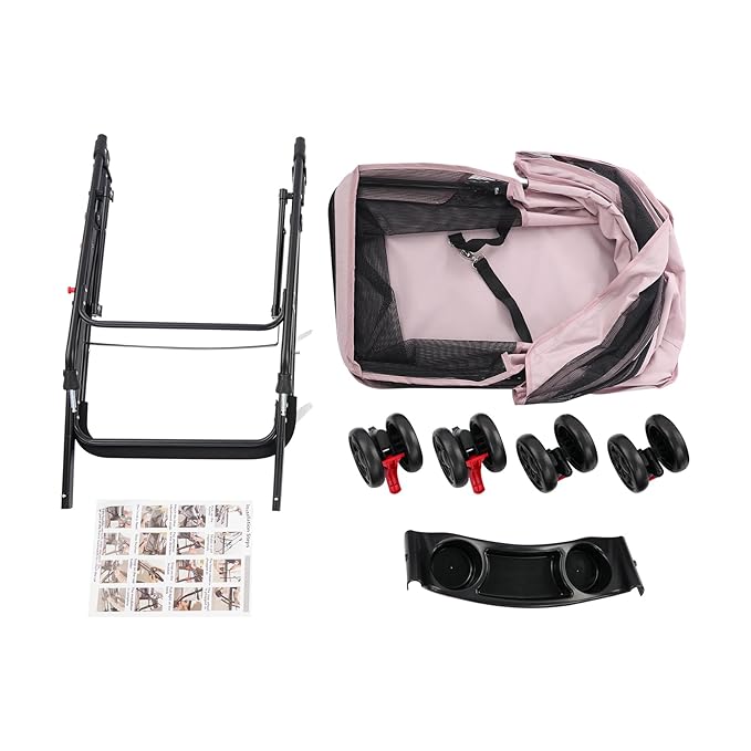 Foldable Pet Stroller w/Lockable Brakes,40lbs Capacity Ventilated Mesh Carrier Cart for Small Medium Dogs & Cats,Dog Stroller (Pale Pinkish Grey)