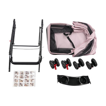 Foldable Pet Stroller w/Lockable Brakes,40lbs Capacity Ventilated Mesh Carrier Cart for Small Medium Dogs & Cats,Dog Stroller (Pale Pinkish Grey)