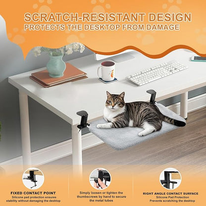 Cat Desk Bed - Sturdy Mounted Cat Hammock with Clamps,Max Load 49 LBS,Double-Sided Bed Cloth Design,Removable Washable,for Modern Furniture for Home Office