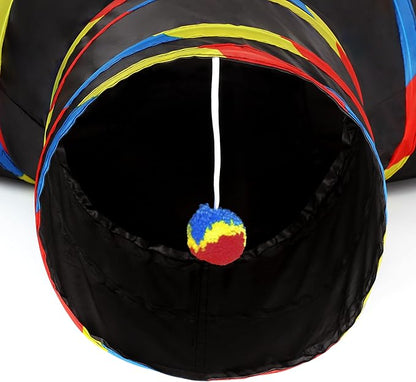 Tempcore Pet Cat Tunnel Collapsible Toy, 3-Way Kitty Tunnel with Peek Hole & Ball - Indoor Play Tube for Cats, Kittens, Puppy, Rabbit, Black & Rainbow