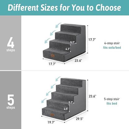 Dog Stairs for Small Dogs, 17.7" Extra Wide Right-Angle Pet Stairs for Couch and Beds, Anti-Slip Dog Steps for Old Cats and Lowrider, 17.7x23.6x17.7 inch, Dark Grey