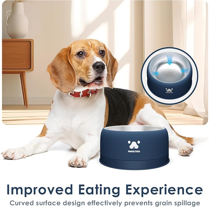 PAWGETHER® Stainless Steel Dog Bowls, Dog Food Water Bowl with Non-Slip Base Two-Piece Design Easy Clean Dishwasher Safe Navy Blue 34oz + 12oz