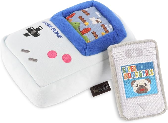 P.L.A.Y. Cute Plush Dog Toys - 1990s Classics Themed Durable 2-in-1 Squeaker Chew Toy, Great for Puppies & Small, Medium, Large Dogs - Machine Washable, Recycled Material (Game Bone Handheld Console)
