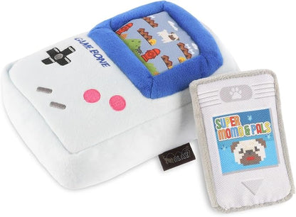 P.L.A.Y. Cute Plush Dog Toys - 1990s Classics Themed Durable 2-in-1 Squeaker Chew Toy, Great for Puppies & Small, Medium, Large Dogs - Machine Washable, Recycled Material (Game Bone Handheld Console)