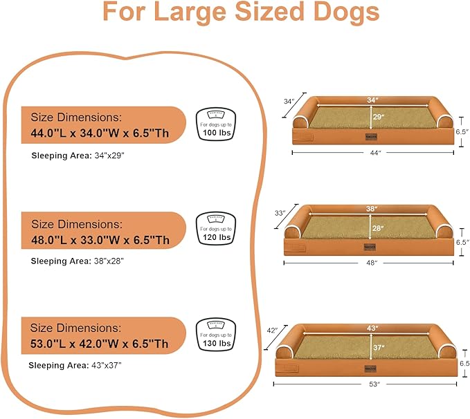 Large Dog Bed Orthopedic Washable: Beds Bolster XXL Bed Big XLarge Dogs Egg Crate Foam Sofa Couch Waterproof Removable Cover - Orange