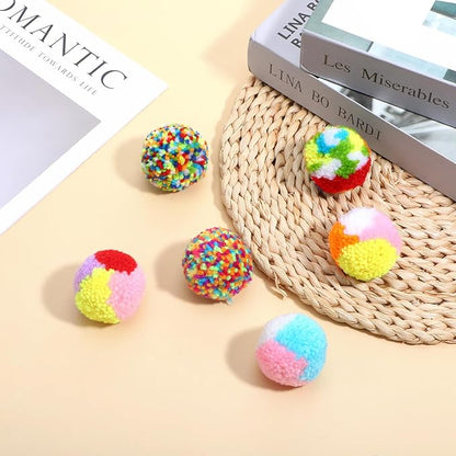 6 PCS Cat Pom Pom Balls, 2 Inch Cat Ball Toy Assorted Color Cats Yarn Ball Yarn Puffs Soft Interactive Kitten Chasing Toys Cats Chase Balls for Pet Interactive Playing Exercising Training