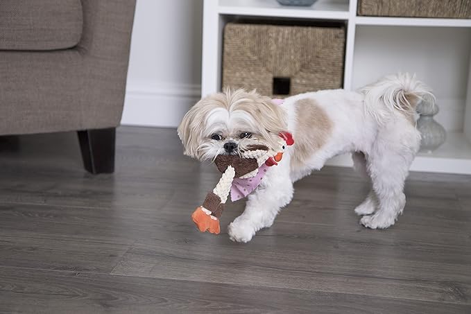 goDog Checkers Just for Me Skinny Rooster Squeaky Plush Dog Toy, Chew Guard Technology - Brown, Mini