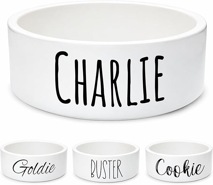 Custom Pet Bowl for Dogs & Cats | Personalized Food & Water Dish with Name | Microwave & Dishwasher Safe Ceramic Feeding Bowl | Gift Idea for Puppy, Kitten & Rabbit Owners | White – Large