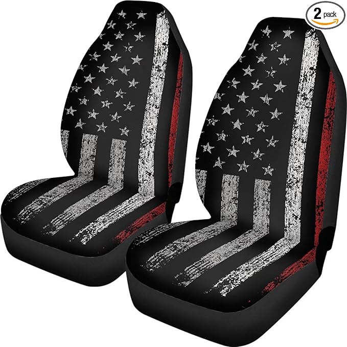 American Flag Car Seat Covers Full Set of 2, Cloth Seat for Auto Front Seats, Black Bucket Seat Covers Protectors for Cars Washable and Breathable Car Accessories for Sedan Truck SUV
