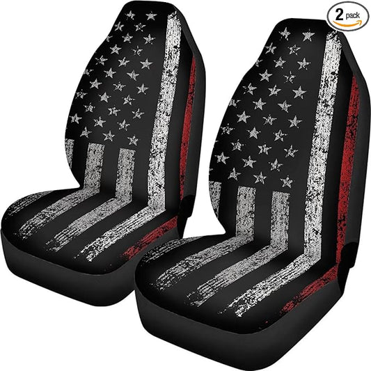 American Flag Car Seat Covers Full Set of 2, Cloth Seat for Auto Front Seats, Black Bucket Seat Covers Protectors for Cars Washable and Breathable Car Accessories for Sedan Truck SUV