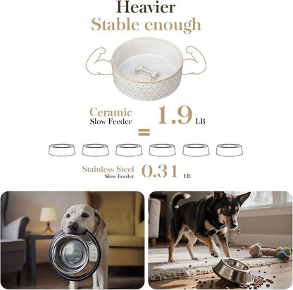 MALACASA Ceramic Dog Food Bowl, 3.5 Cups or 32oz Dog Food Water Dish for Mudium Breeds, Pet Bowl Dishwasher & Microwave Safe, Honeycomb, Series Lydia