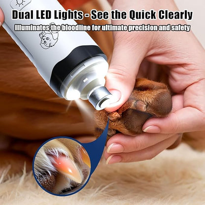 2026 New Ultra Quiet Pets Nail Grinder with 2 Lights,Adjustable 3 Speeds Dog Nail Trimmers,2000mAh Rechargeable,Painless Paws Grooming Pro for Small Medium Large Dogs & Cats (2 Replacement Heads)