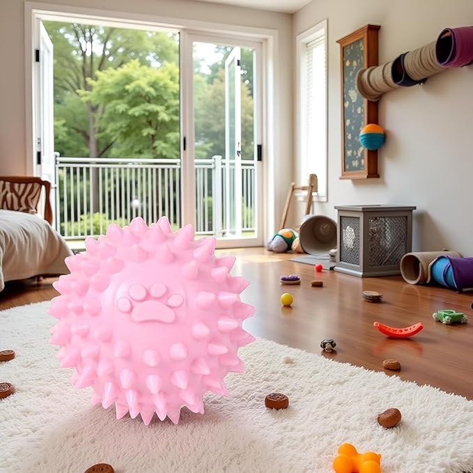3Pcs Dogs Spiky TPR Ball No Squeak Chew Toy Long Lasting for Aggressive Chewers Dog Puppy Training Dogs Spiky Rubber Ball Toy Small No Squeak for Aggressive Heavy Chewers (Pink)