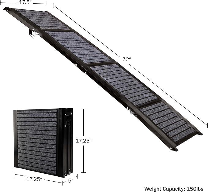 Dog Ramp - 72” x 19.5” Folding Dog Ramp for Car, Truck, SUV, or RV - Portable Ramps for Large Pets with Non-Slip Rug Surface - Pet Travel Accessories by PETMAKER (Black)