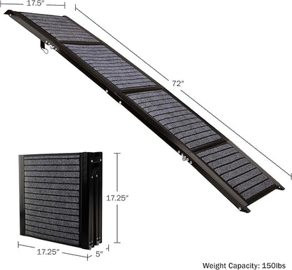 Dog Ramp - 72” x 19.5” Folding Dog Ramp for Car, Truck, SUV, or RV - Portable Ramps for Large Pets with Non-Slip Rug Surface - Pet Travel Accessories by PETMAKER (Black)