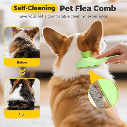Cat Steam Brush for Shedding, 4 in 1 Rechargeable Steam Brush for Cats and Dogs, Anti-Static, Massage, flea comb for cats& Pet Removal Hair Glove,Shedding & Combing All In One!(Pink)