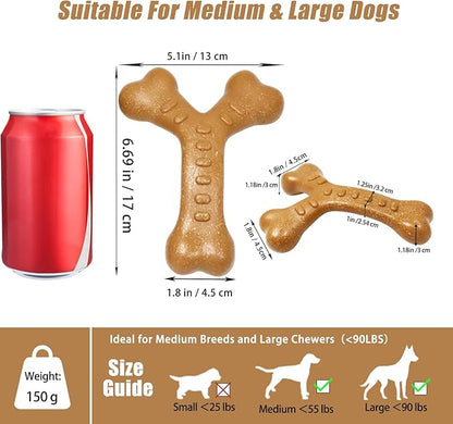 Dog Chew Toys for Aggressive Chewers, Durable Nylon & Wood Teething Toy with Chicken Flavor, Tough Chewing Dog Toys for Large Dogs (Wishbone)