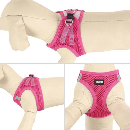 YIMEIS Dog Harness and Leash Set, No Pull Soft Mesh Pet Harness, Reflective Adjustable Puppy Vest for Small Medium Large Dogs, Cats (Rose Red, Small (Pack of 1)