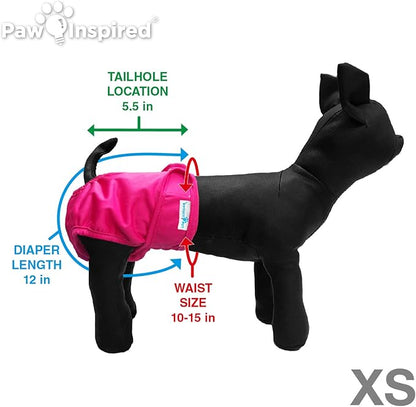 Paw Inspired Reusable Washable Dog Diapers (Pack of 3) in Assorted Colors with White Lining and Dog Diaper Suspenders in Black Combo Pack (X-Small)