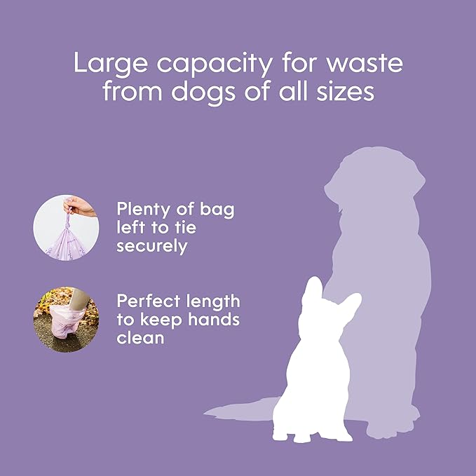 Pet Genie, Dog Poop Bags Rolls Scented, Extra Strong & Leak-Proof for Dogs, Lavender Scented, Easy Tear Pet Waste Bags, Made from 65% Recycled Plastic, 8 Rolls (120 Count)