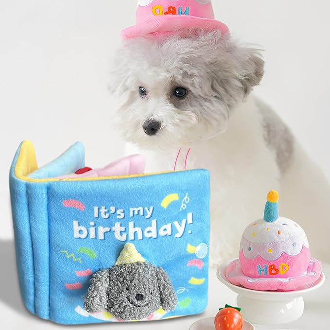 Hide and Seek Dog Toys, Birthday for Dogs Interactive Stuffed Pet Slow Feeder Dog Treat, Interactive for Small Medium Dogs