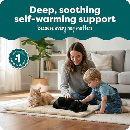 Furhaven ThermaNAP Self-Warming Cat Bed for Indoor Cats & Large/Medium Dogs, Washable & Reflects Body Heat - Quilted Faux Fur Reflective Bed Mat - Cream, Large