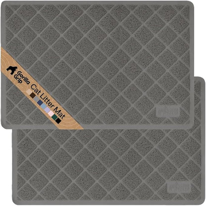 GORILLA GRIP Cat Litter Box Mat, Cushioned Coil Mesh Litter Trapping Mats, Scatter Control Supplies for Less Mess, Phthalate Free, Ultra Deep Catch Grooves, Rinse or Vacuum to Clean, 24x17 Gray 2 Pack