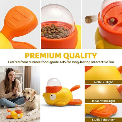 Duck Treat Dispenser Toy for Dog, Cat Treat Dispenser, Interactive Pet Feeder with Pedal, Slow Feeding Puzzle Toy for Dogs and Cats, Food Dispensing Game for Dry Kibble (Yellow)