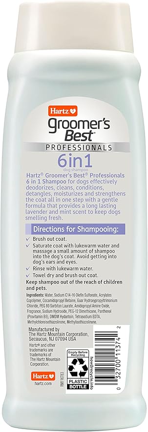Hartz Groomer's Best Professionals 6-in-1 Dog Shampoo and Conditioner in One, 18 oz (Pack of 2)