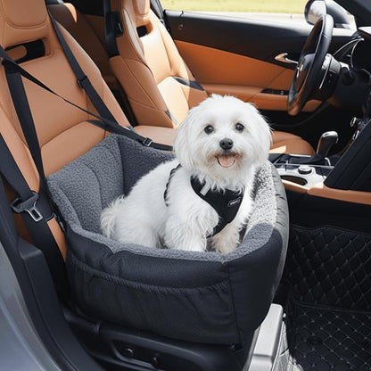 Oiilores Dog Car Seat for Small Dogs,Washable Pet Booster Seats for Car with Clip-On Safty Leash, Reversible Puppy Carseat with Storage Pockets, Travel Carrier Bed for Dogs Under 25 lbs, Dark Grey