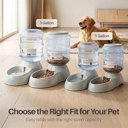 Flexzion Automatic Pet Feeder & Waterer Set of 2 Pack, Self Feeding Replenish Dog Cat Bowls, Gravity Food & Water Storage Container Fountain Jug Pet Supplies Plastic Skid Proof Rubber Feet (1 Gallon)